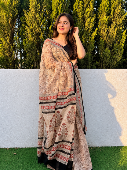 Classic Kalamkari Doriya Cotton Saree – Ethnic Wear