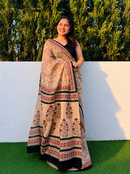 Classic Kalamkari Doriya Cotton Saree – Ethnic Wear