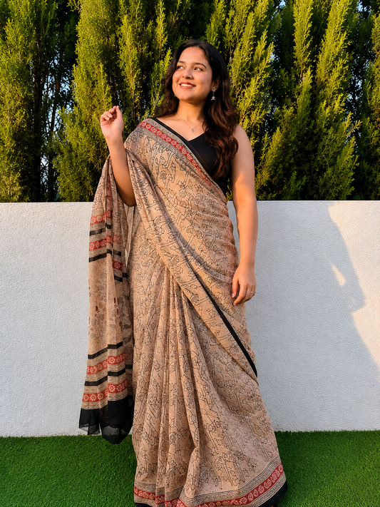 Classic Kalamkari Doriya Cotton Saree – Ethnic Wear