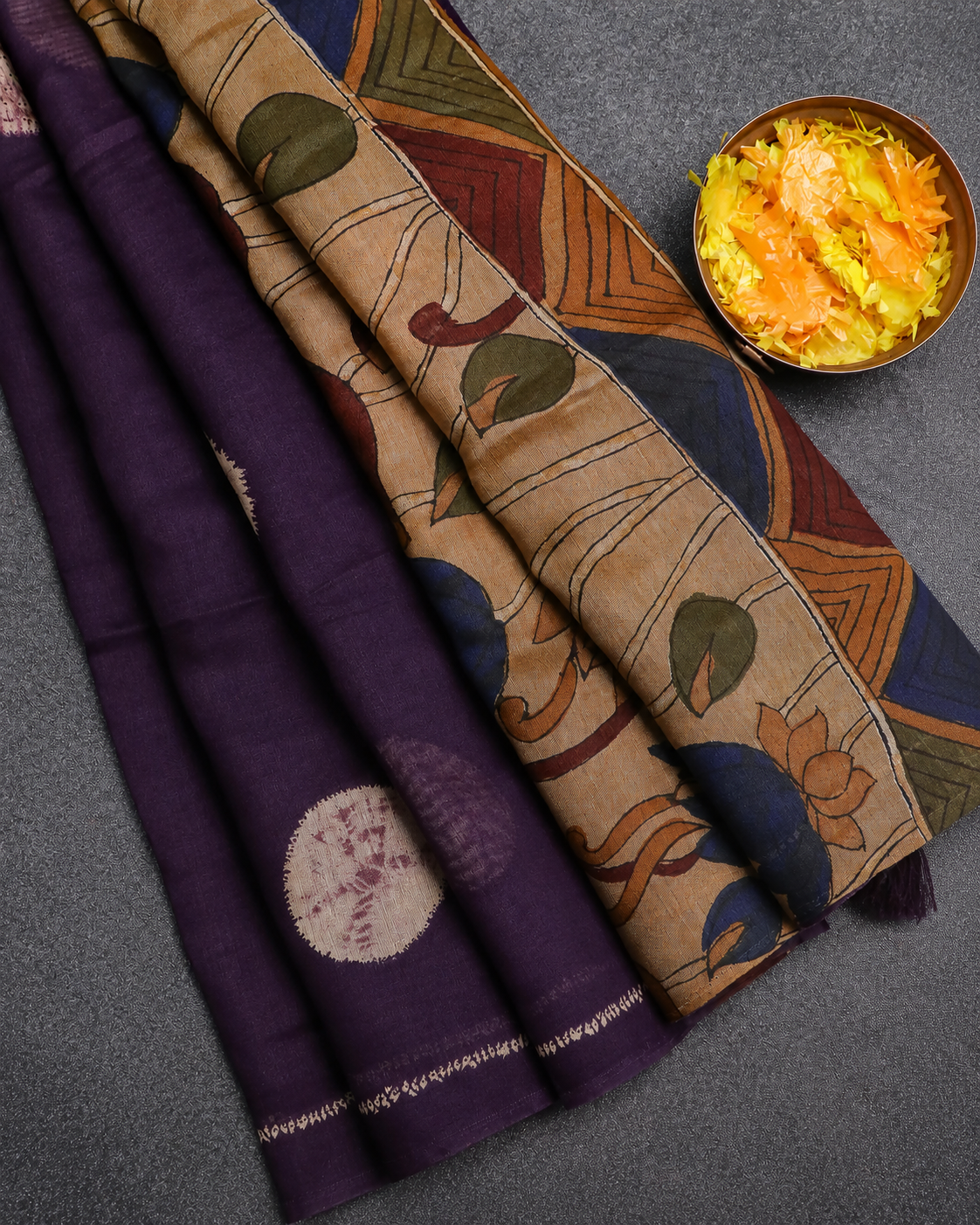 Combo of 2 Cotton Kalamkari Saree = Wine +Brown (including Blouse)