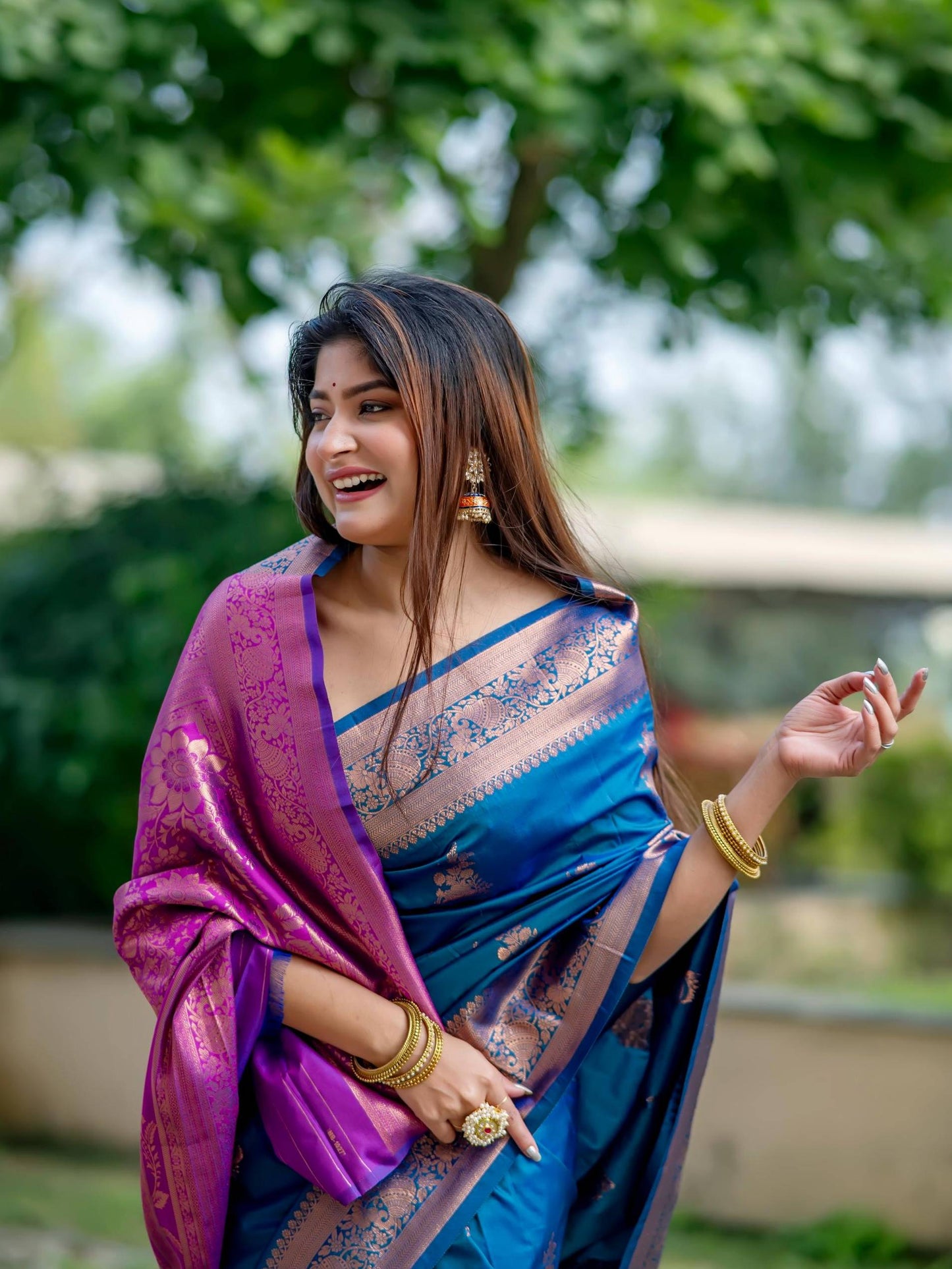 Soft Banarasi Katan Silk Pallu Saree - BLUE