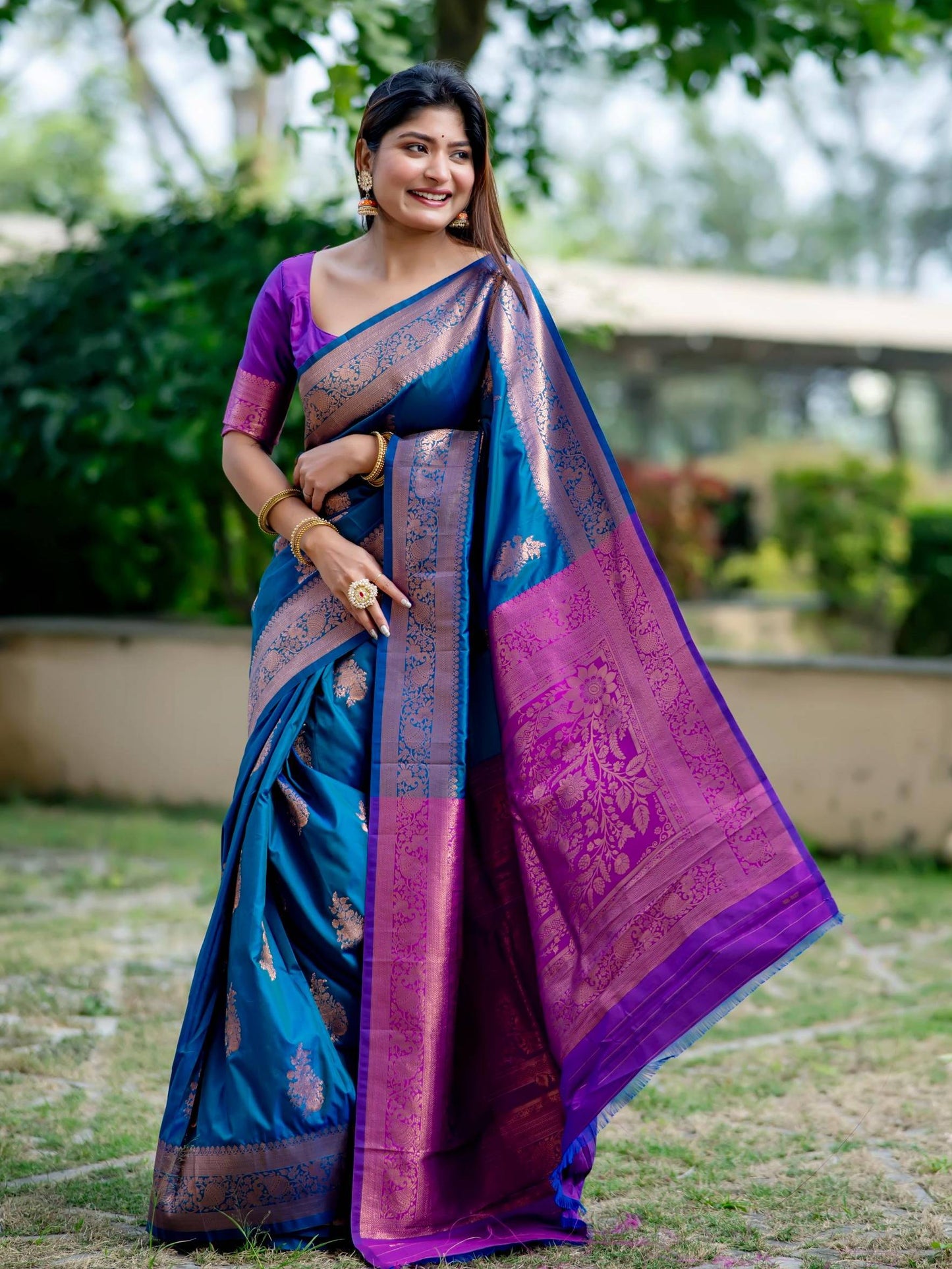 Soft Banarasi Katan Silk Pallu Saree - BLUE