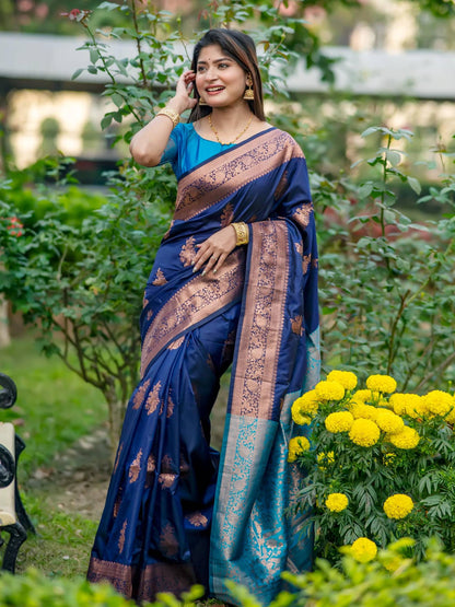 Soft Banarasi Katan Silk Pattu Saree - NAVY BLUE