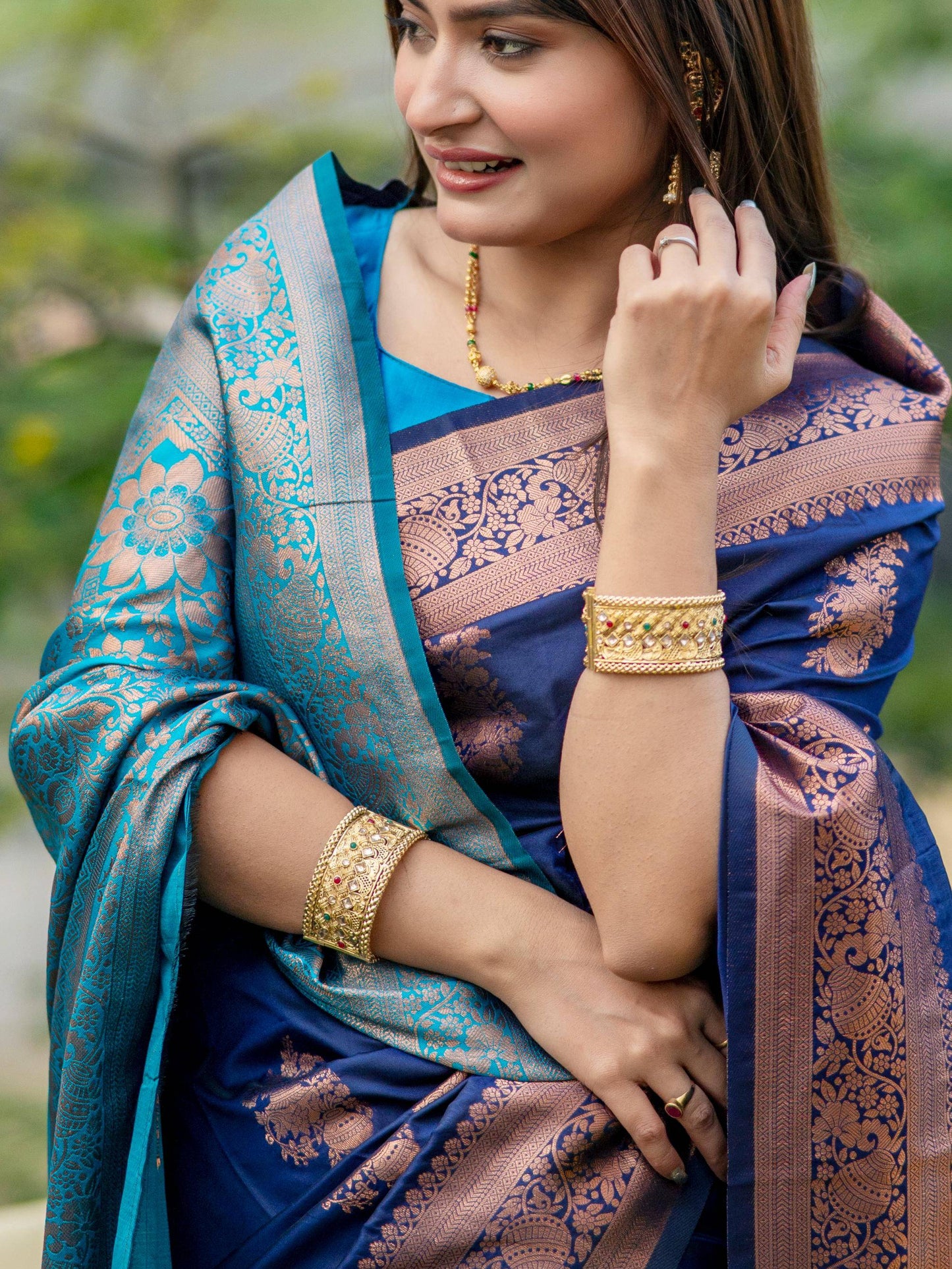 Soft Banarasi Katan Silk Pattu Saree - NAVY BLUE