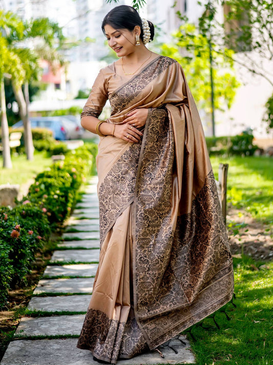 Handloom raw silk saree - CHIKU