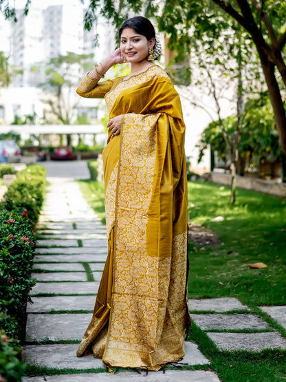 Handloom raw silk saree - YELLOW