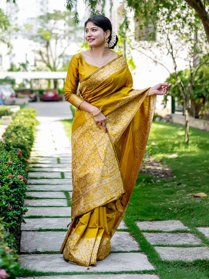 Handloom raw silk saree - YELLOW