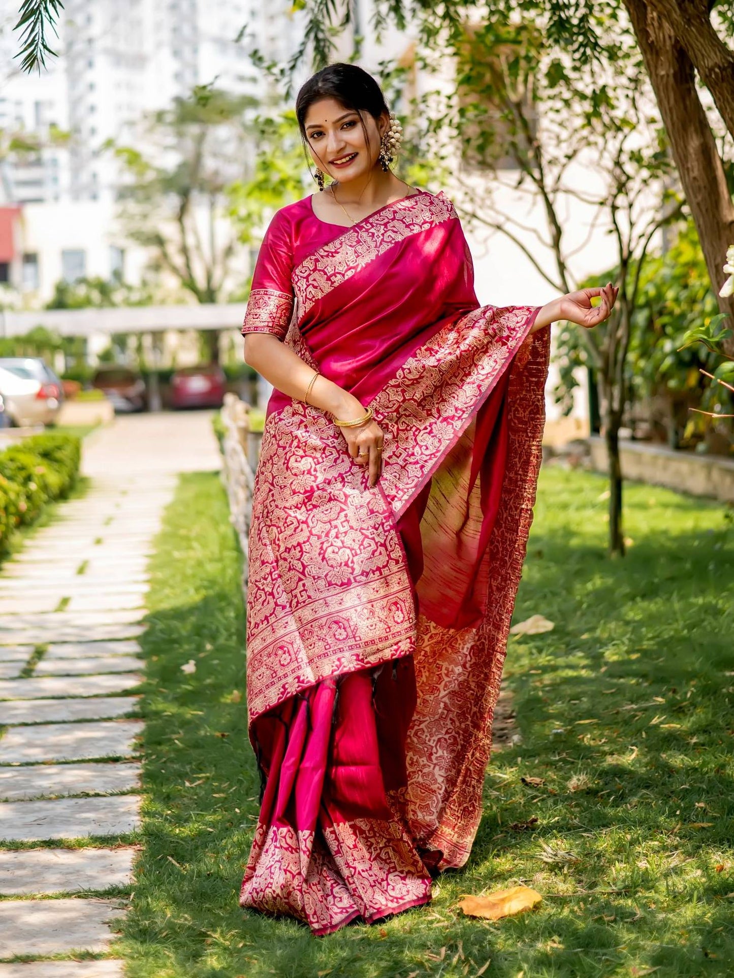 Handloom raw silk saree - PINK