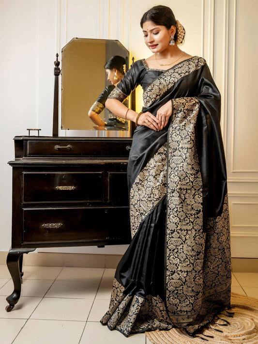 Handloom raw silk saree - BLACK