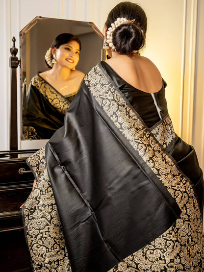 Handloom raw silk saree - BLACK