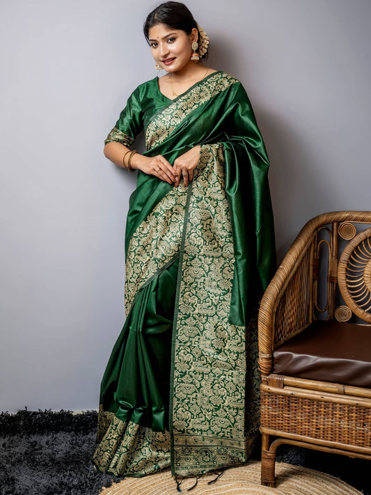 Handloom raw silk saree - GREEN