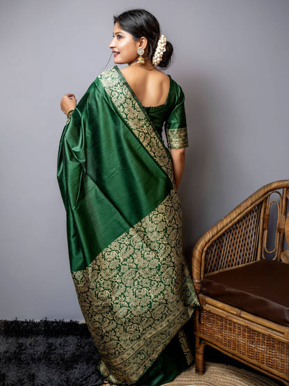 Handloom raw silk saree - GREEN