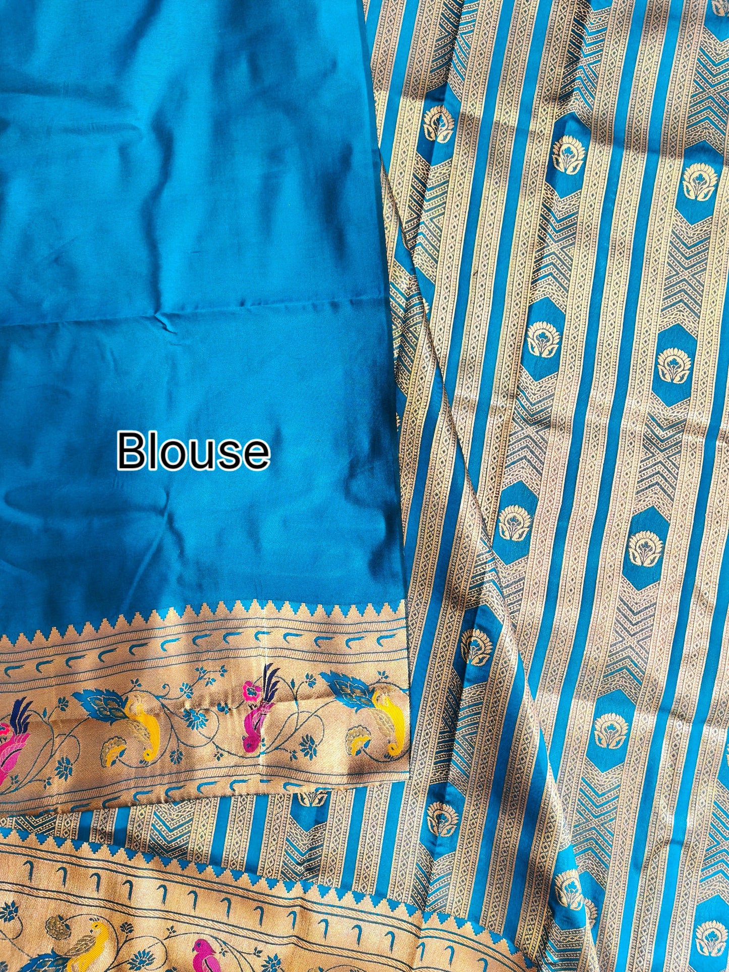 Banarsi Paithani Copper Zari Silk Saree- Firozi