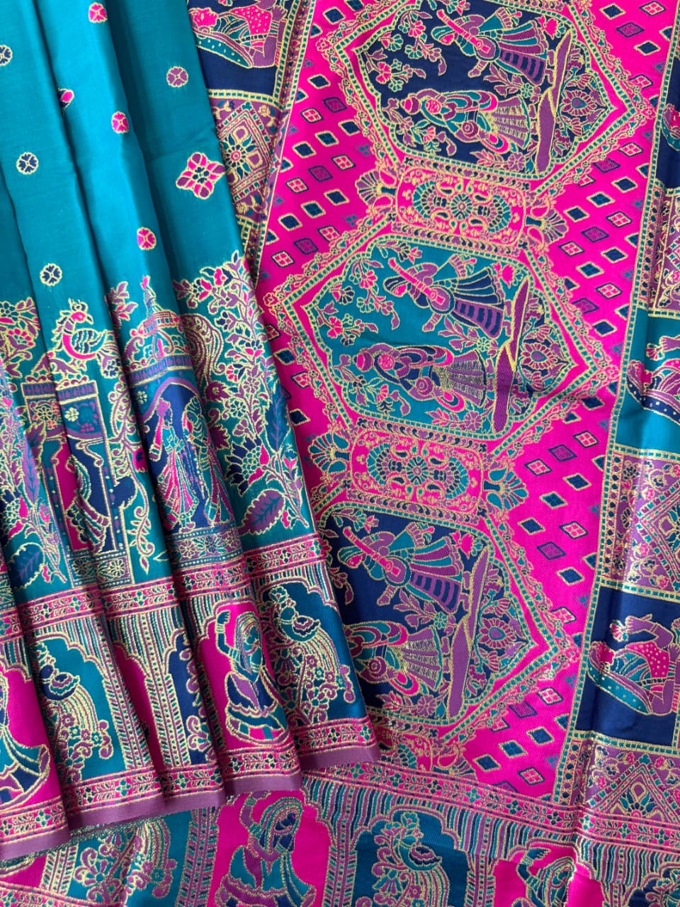 SOFT BANARASI PASHMINA  SAREE -  FIROZI
