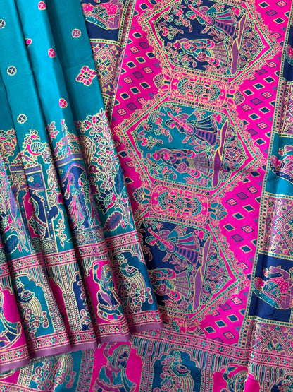 SOFT BANARASI PASHMINA  SAREE -  FIROZI
