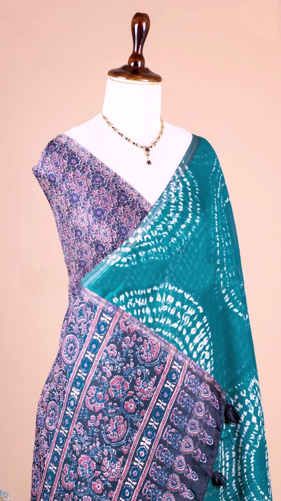 Soft Linen Cotton Heritage Print Saree for Women - Firozi