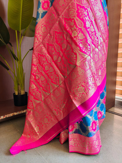 PURE SOFT BANARASI PAITHANI SILK SAREE - FIROZI