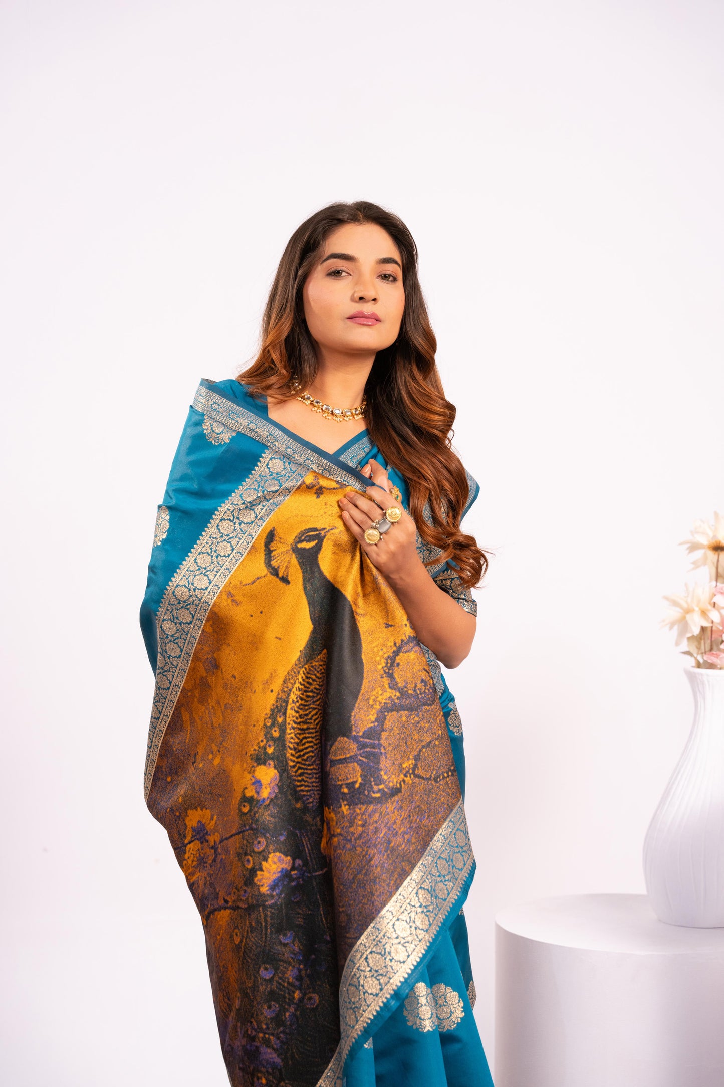 Handloom Banarasi Paithani Silk Saree with Artistic Peacock Pallu - FIROZI