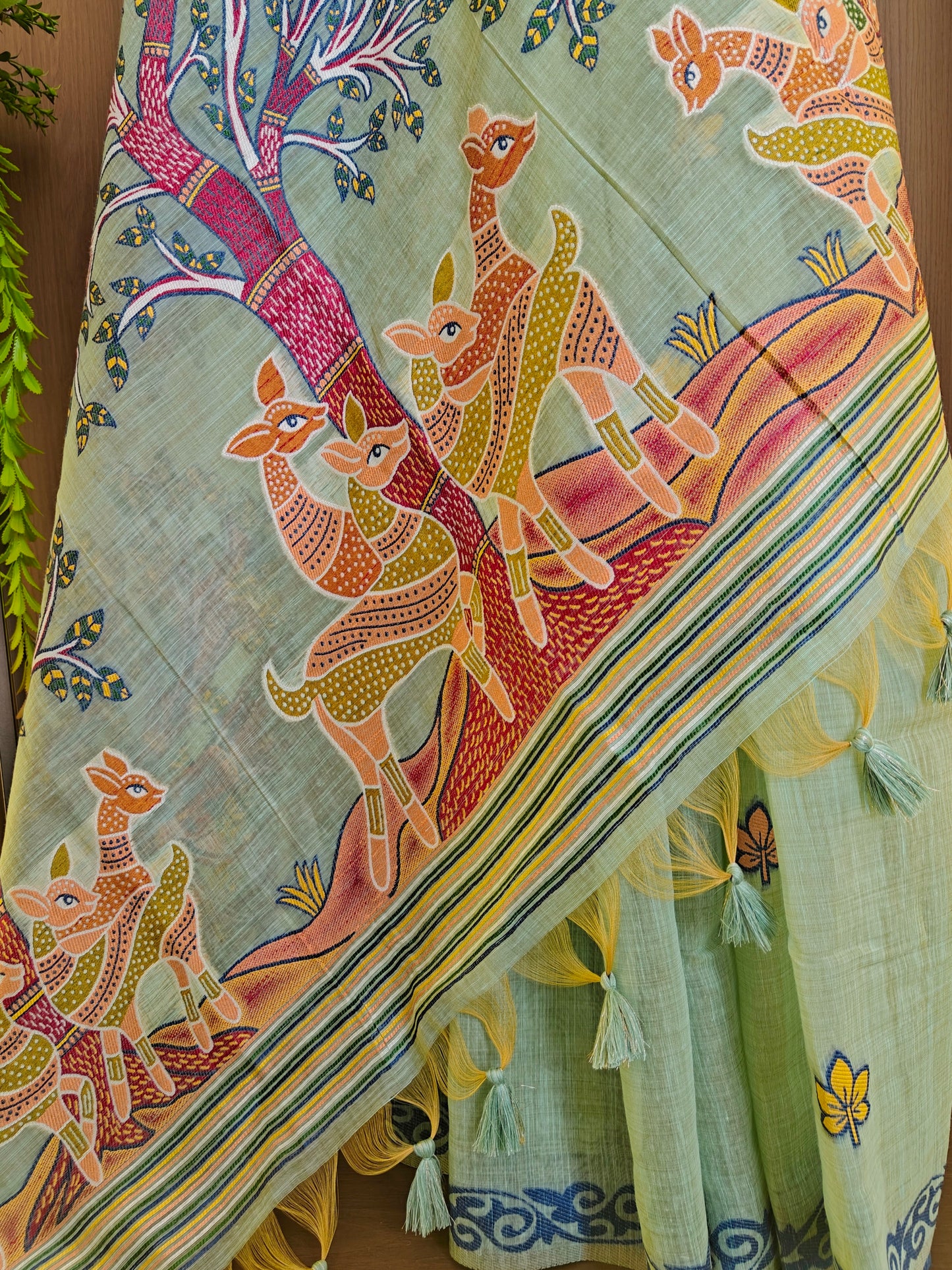 Classic Muga Cotton Saree with Unstitched Blouse and Artistic Border-FIROZI