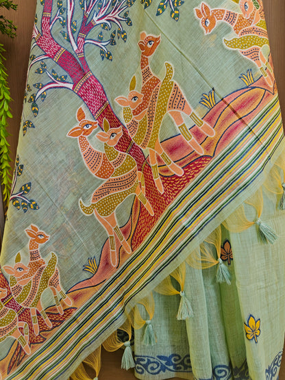 Classic Muga Cotton Saree with Unstitched Blouse and Artistic Border-FIROZI