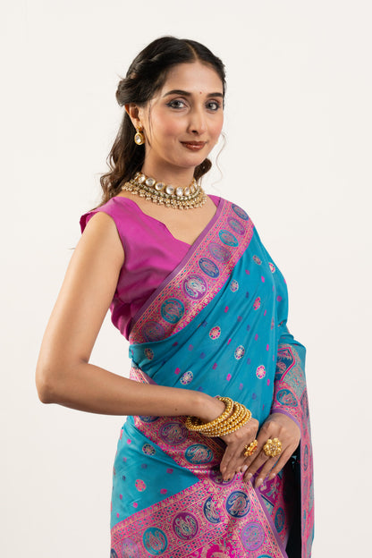 PURE SOFT PASHMINA SILK SAREE - FIROZI