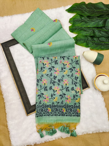 Elegant Chanderi Cotton Saree with All-Over Floral Weaving- FIROZI
