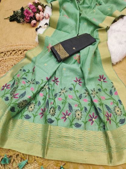 Soft Chanderi Cotton Saree with Intricate Floral Weaving- FIROZI