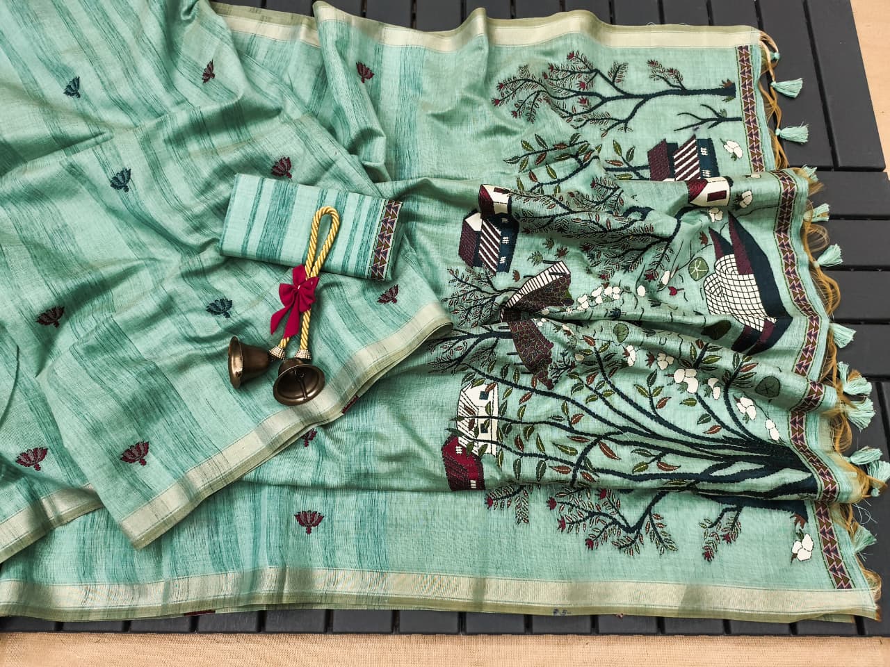 Pure Ghicha Cotton Saree with Traditional Pallu- FIROZI