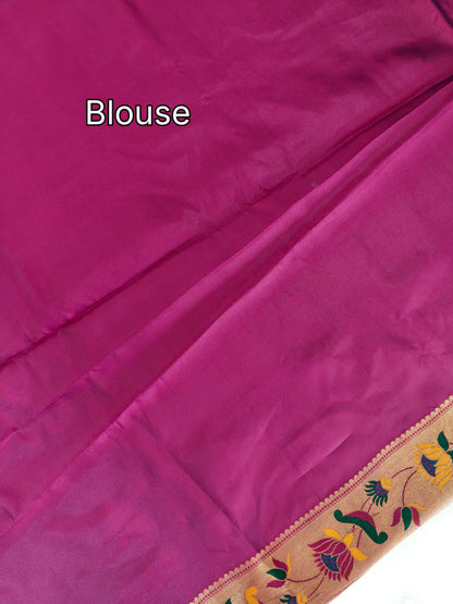Paithani Silk Saree with Floral Motifs and Zari Pallu - FIROZI
