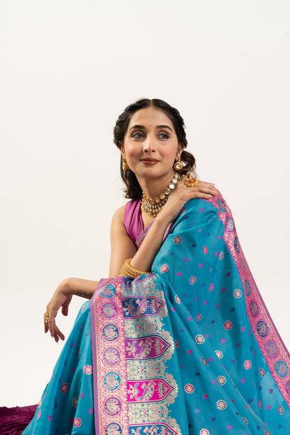 PURE SOFT PASHMINA SILK SAREE - FIROZI