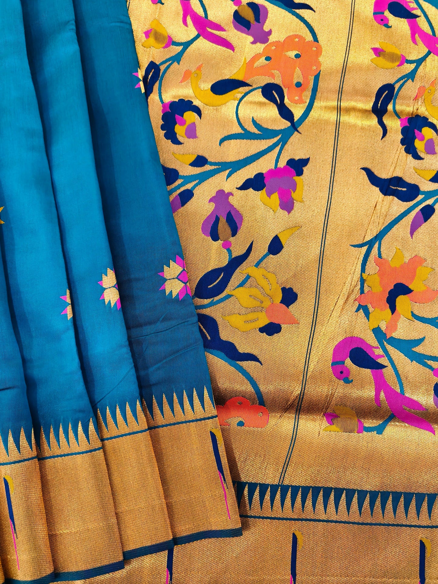 Banarasi Paithani With Bird & Floral Pallu - FIROZI
