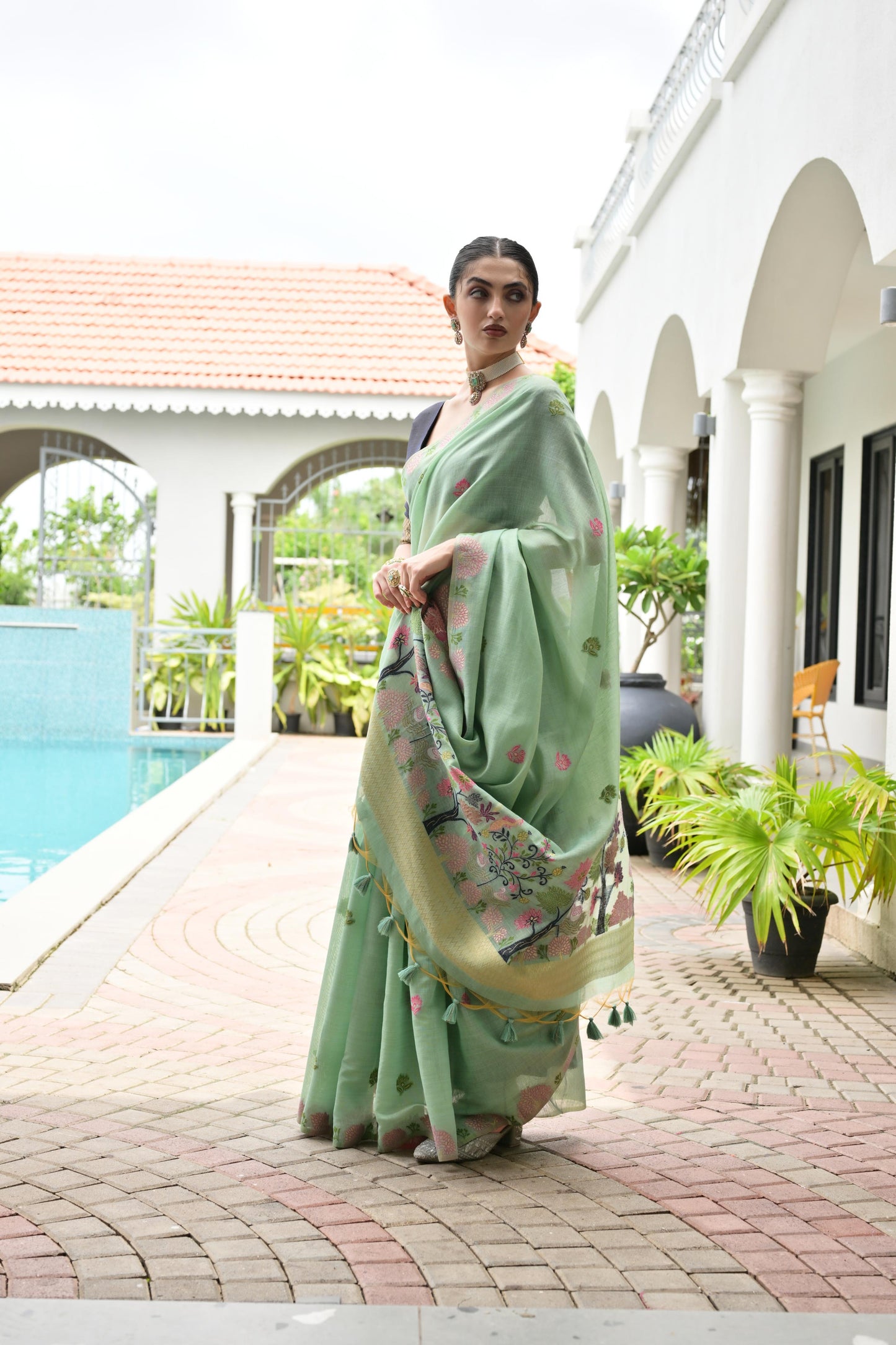 Premium Chanderi Cotton Handloom Saree-FIROZI