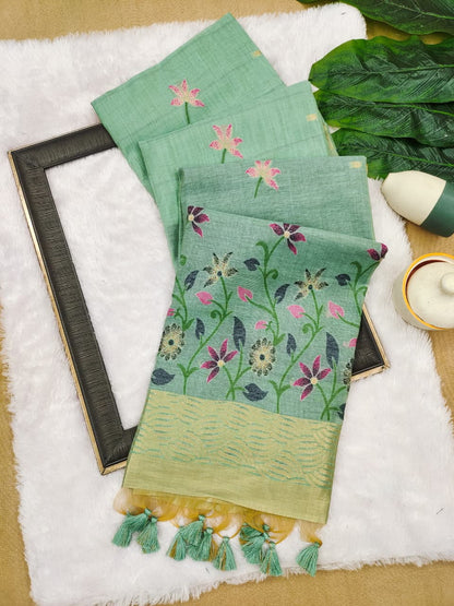 Soft Chanderi Cotton Saree with Intricate Floral Weaving- FIROZI