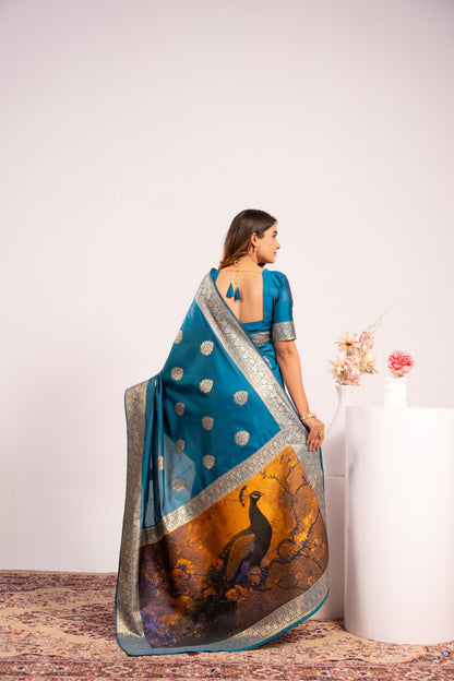Handloom Banarasi Paithani Silk Saree with Artistic Peacock Pallu - FIROZI