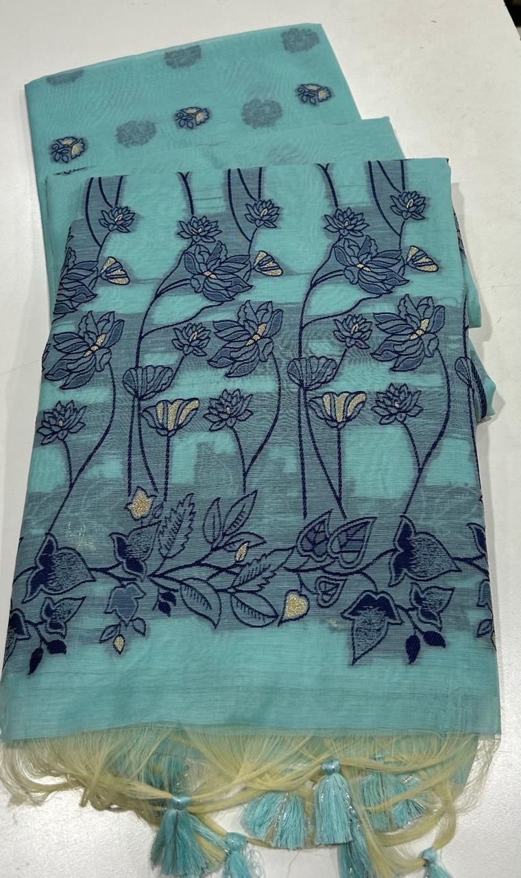 Handloom Chanderi Cotton Saree with Delicate Floral Motifs-FIROZI