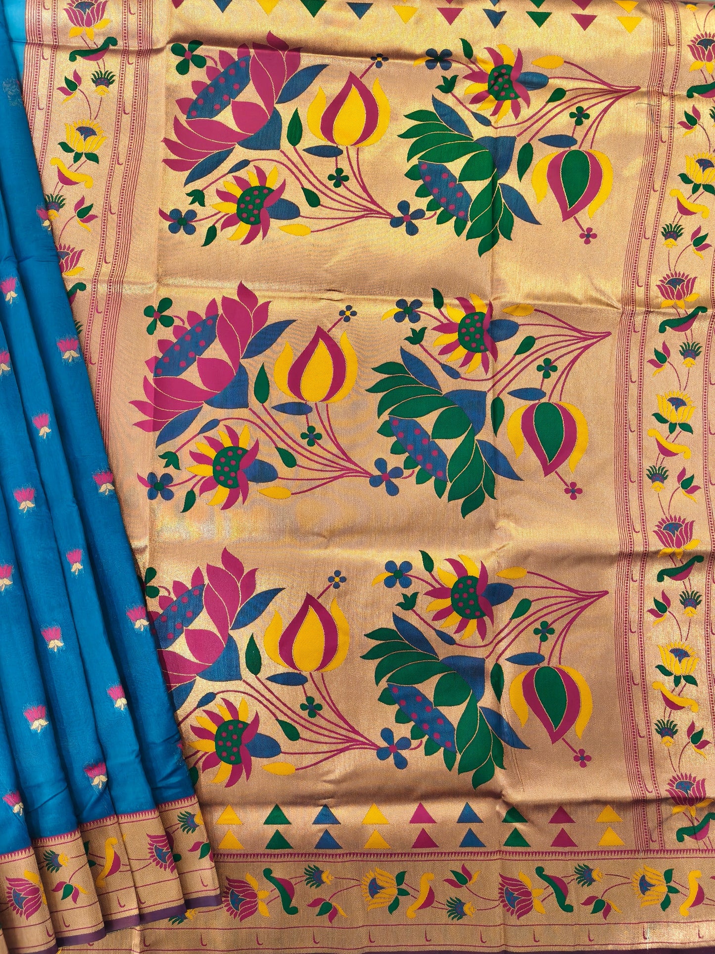 Paithani Silk Saree with Floral Motifs and Zari Pallu - FIROZI
