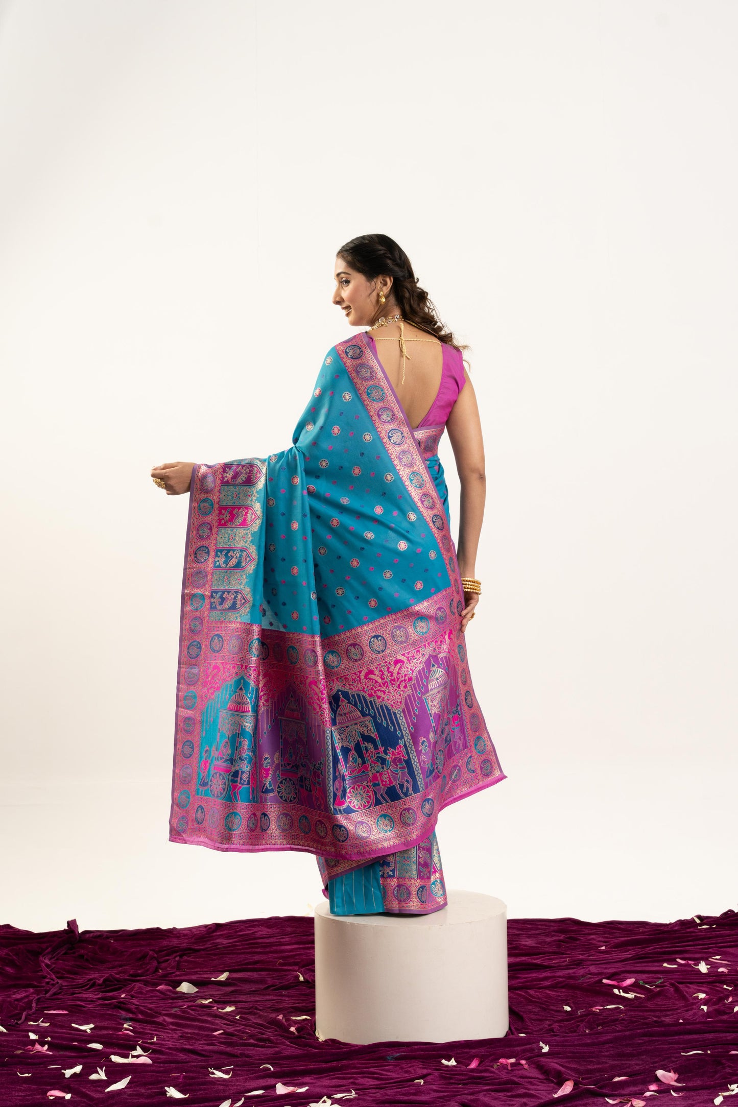 PURE SOFT PASHMINA SILK SAREE - FIROZI