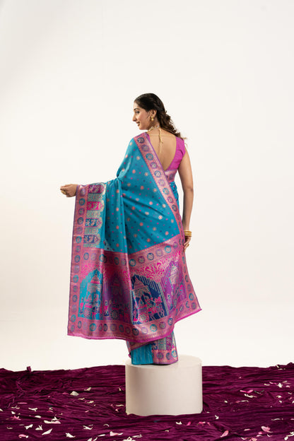 PURE SOFT PASHMINA SILK SAREE - FIROZI