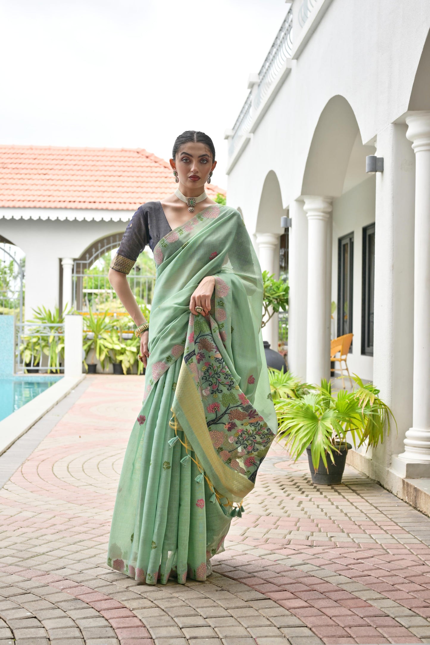 Premium Chanderi Cotton Handloom Saree-FIROZI