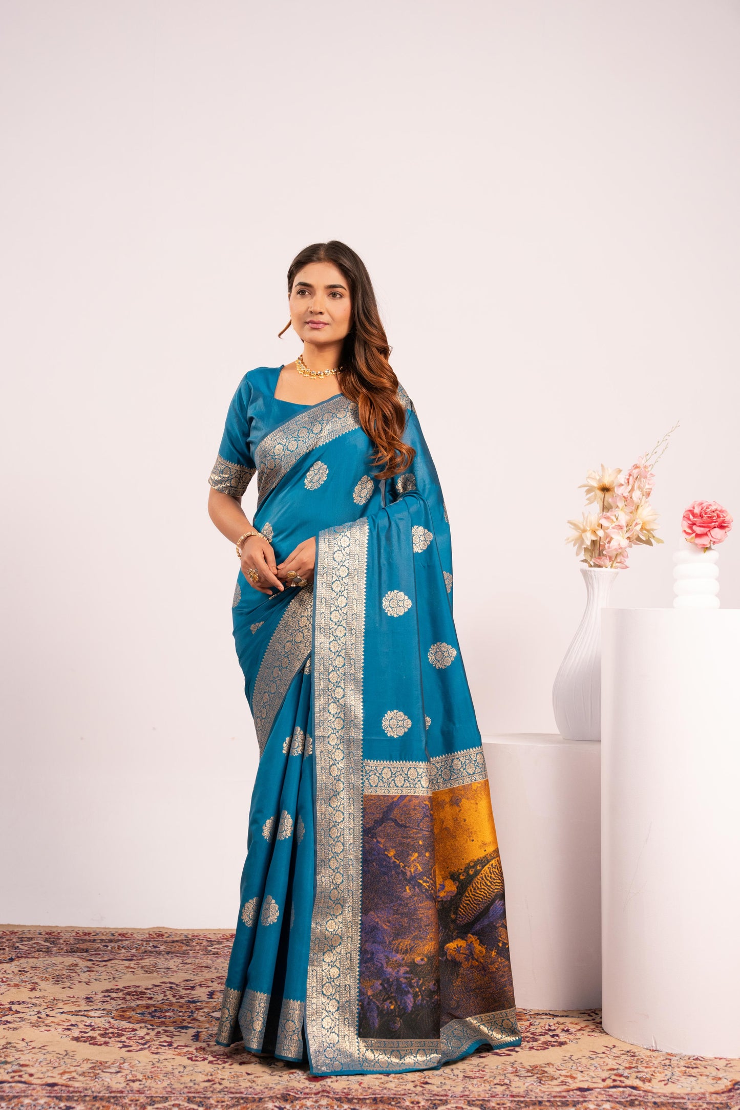 Handloom Banarasi Paithani Silk Saree with Artistic Peacock Pallu - FIROZI