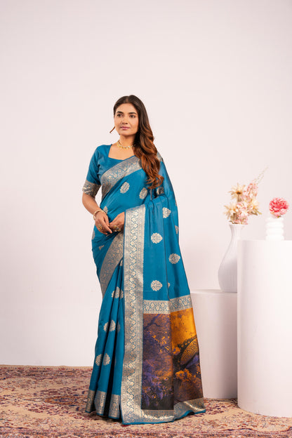 Handloom Banarasi Paithani Silk Saree with Artistic Peacock Pallu - FIROZI