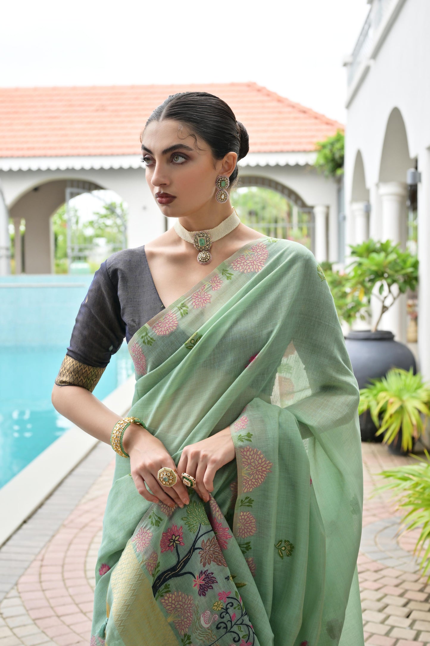 Premium Chanderi Cotton Handloom Saree-FIROZI