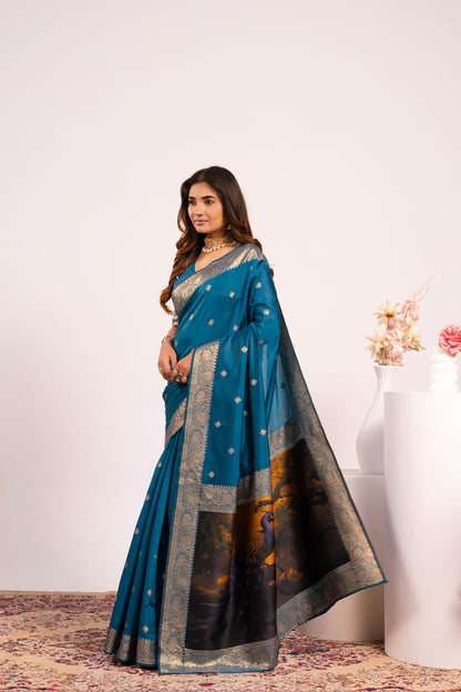 Traditional Paithani Saree with Zari Butti & Storytelling Pallu - FIROZI