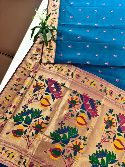 Paithani Silk Saree with Floral Motifs and Zari Pallu - FIROZI