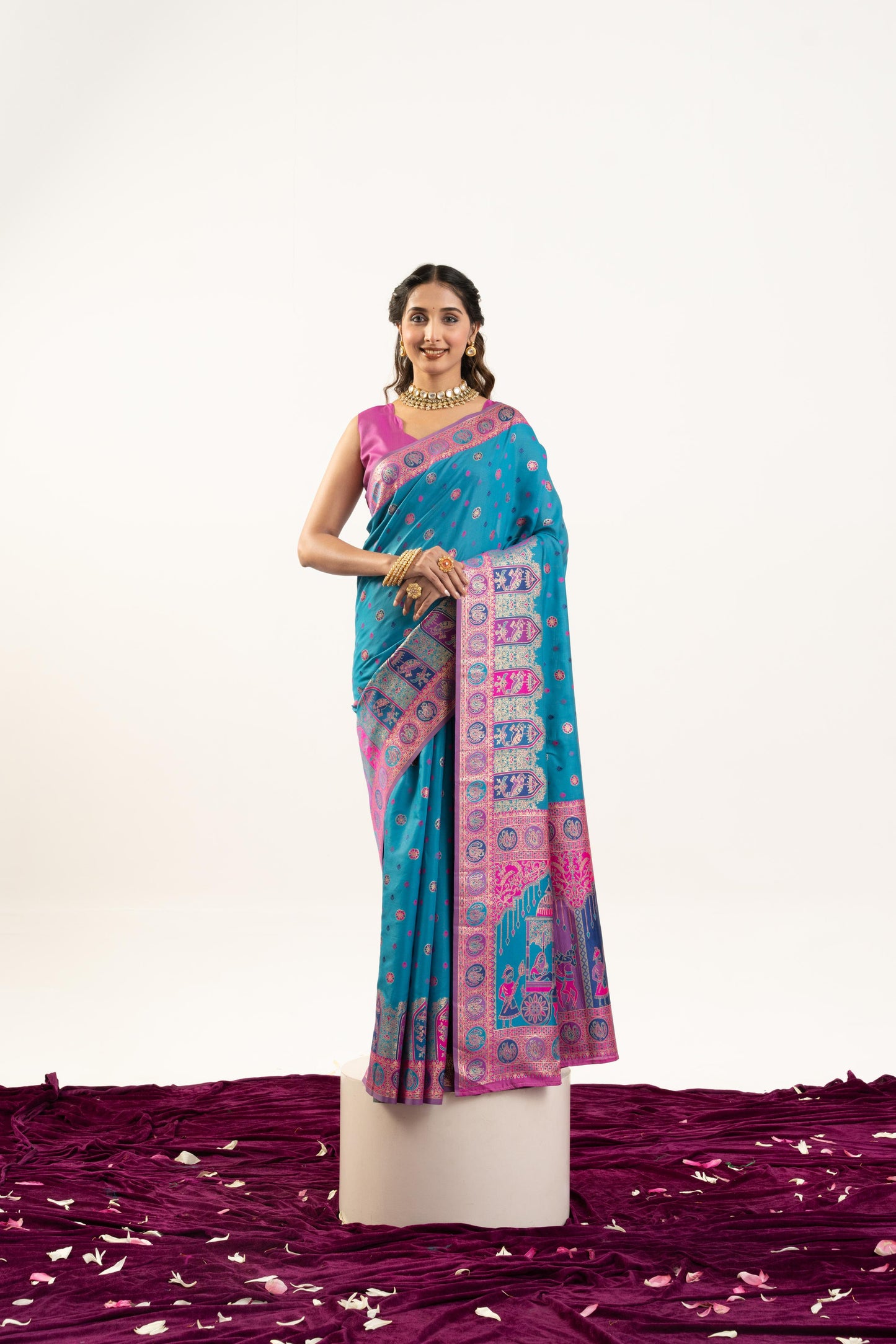 PURE SOFT PASHMINA SILK SAREE - FIROZI