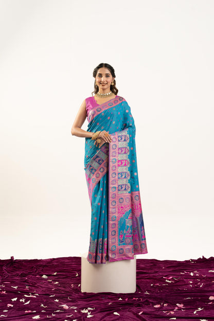 PURE SOFT PASHMINA SILK SAREE - FIROZI