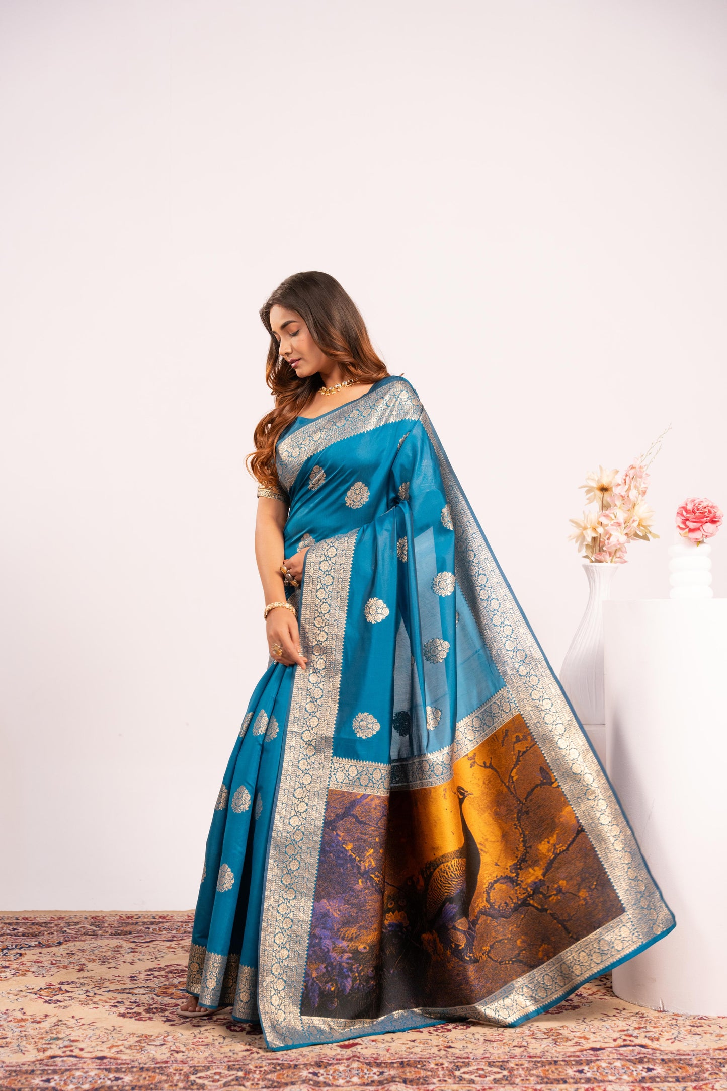 Handloom Banarasi Paithani Silk Saree with Artistic Peacock Pallu - FIROZI