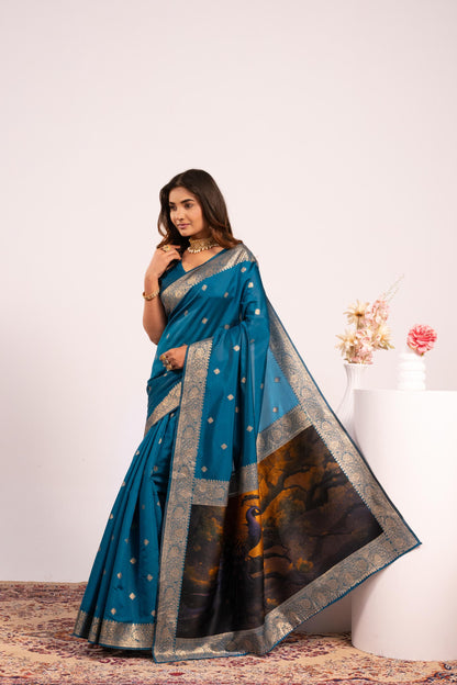 Traditional Paithani Saree with Zari Butti & Storytelling Pallu - FIROZI