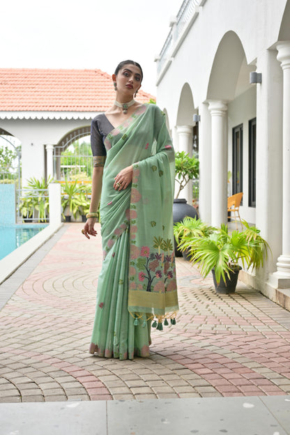 Premium Chanderi Cotton Handloom Saree-FIROZI