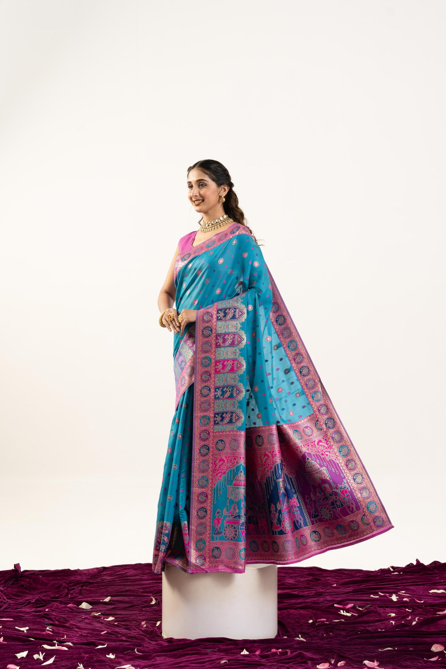 PURE SOFT PASHMINA SILK SAREE - FIROZI